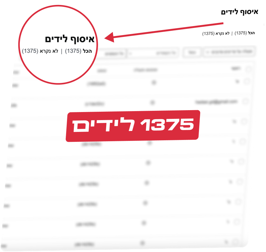 צילום ממערכת לידים המציג 1,375 לידים