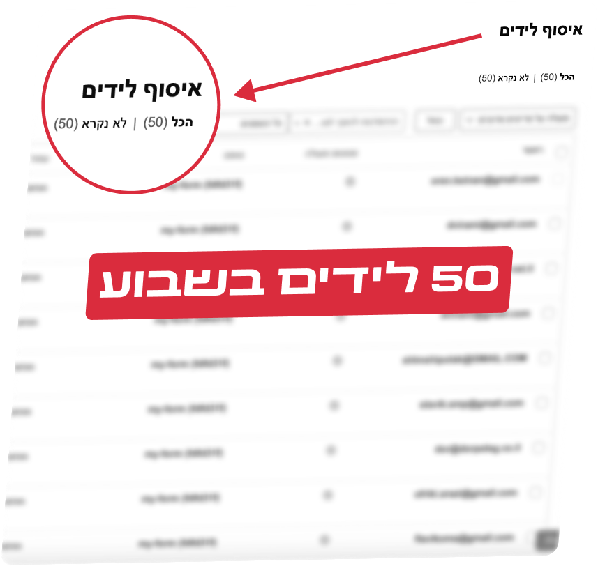צילום ממערכת לידים המציג 50 לידים בשבוע