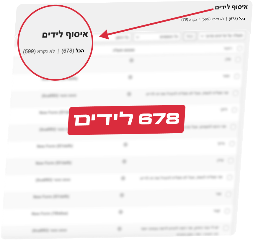 צילום ממערכת לידים המציג 678 לידים