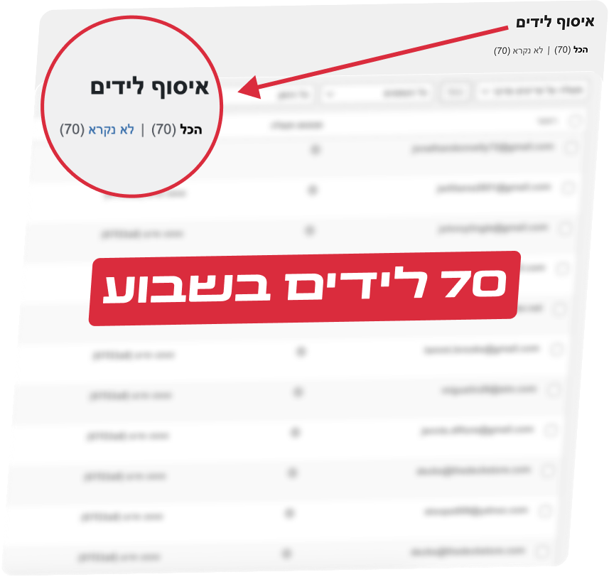צילום ממערכת לידים המציג 70 לידים בשבוע